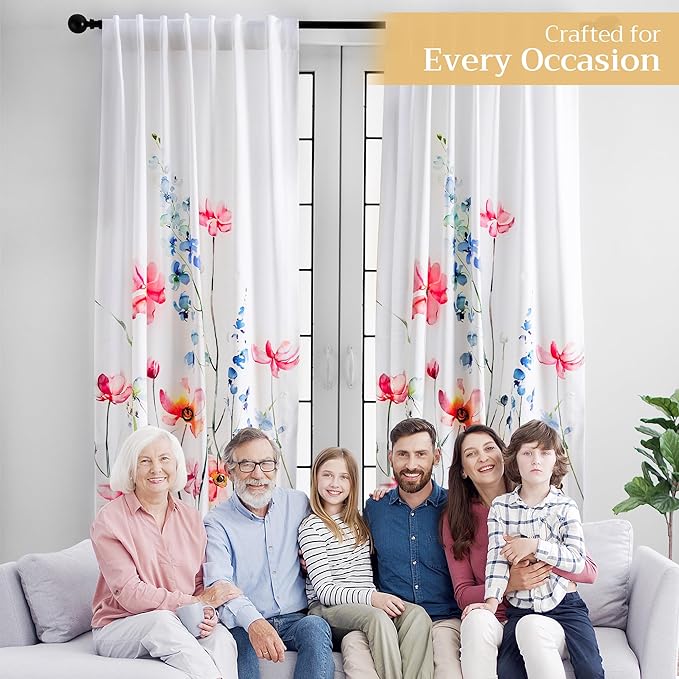 Maison d' Hermine Curtains for Living Room 100% Cotton 96 inch Length One Panel Light Filtering Curtains for Bedroom Windows with Rod and Loop Pockets Drapes (Delphinium White, 50" W x 96" L)