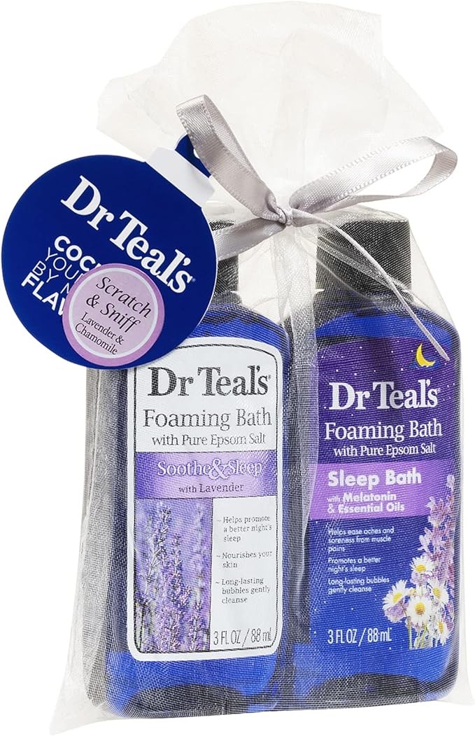 Dr Teal's Foaming Bath Holiday Gift Combo Pack (6 fl oz Total), Soothe & Sleep with Lavender, and Sleep Bath with Melatonin.