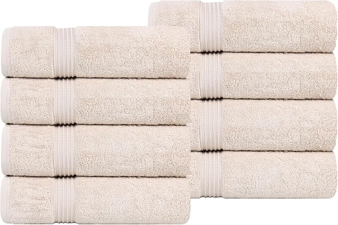 Superior Egyptian Cotton Hand Towel Set, Small Towels for Home Bathroom, Master, Guest Bath, Decor Essentials, Quick Dry, Absorbent, Kitchen, Spa, Hotel, Resort, Adult, Kids, Set of 8, Stone