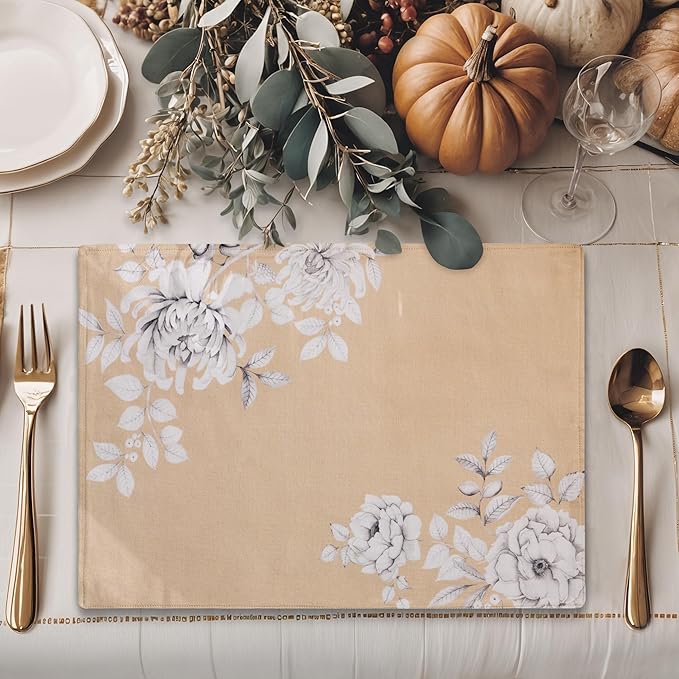 Maison d' Hermine Placemats Set of 4 100% Cotton Washable Cloth Place Mats, Reusable Table Mats for Kitchen Dining Decoration, Party, Wedding, Restaurant (Pretty Autumn, 13" x 19")