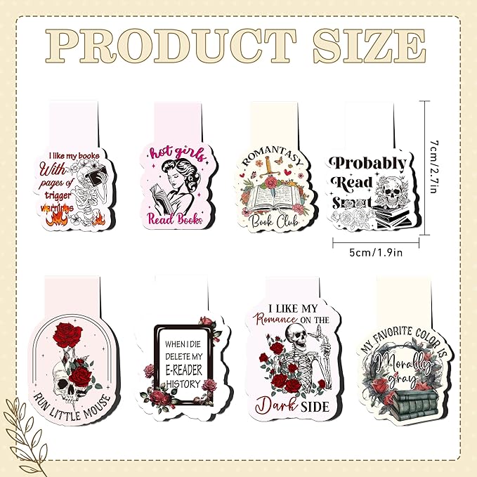 Dark Romance Magnetic Bookmarks: 8 Pcs Funny Magnet Book Page Markers for Reading, Spicy Fairytale Bookmark Clips, Gifts for Women Book Lovers Office School Supplies
