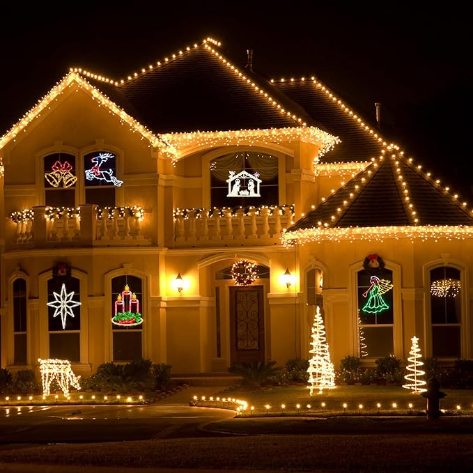 16" Christmas Window Silhouette Lights - 6 Pack Colour Lighted Bell, Angel, Candle, Nativity, Bethlehem Star, Reindeer for Holiday Indoor and Outdoor Wall Door Window Decorate