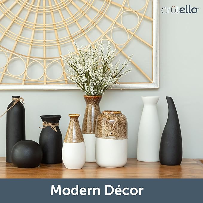 Crutello Ceramic Vase Set - 3 Black Textured Vases - Rustic Vase Set, Perfect Home Decor for Mantles, Bookshelves, Tables, Entryways