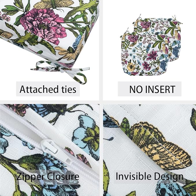 FUNHOME Outdoor Cushion Covers 24 x 22 x 4 inch,Set of 2,Replacement Seat Cushion Cover for Patio Furniture Chair,Water Resistant,Fade-Resistant Slipcover Only,No Insert(Butterfly Flower)