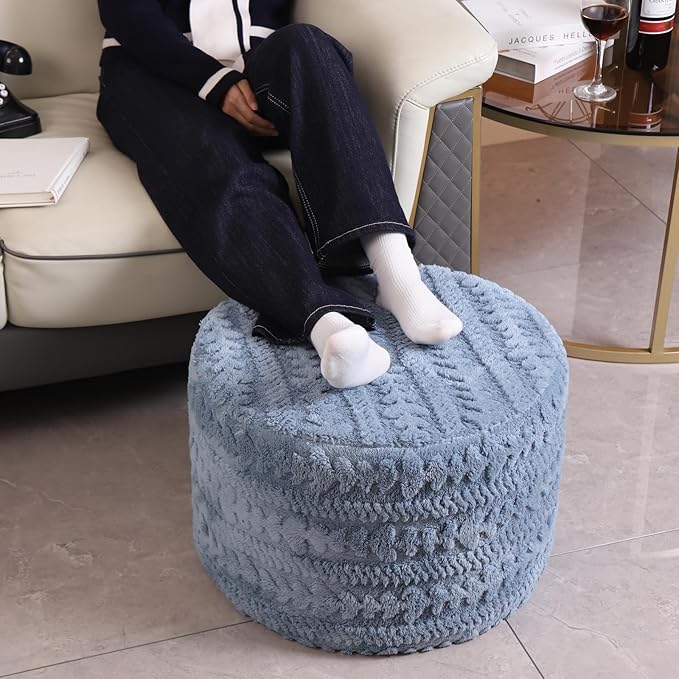 Asuprui Round Footstool Ottoman, 20x14 Inches Multi-Functional Modern Foot Stool,Floor Poufs, Sofa Footrest Extra Seating for Living Room, Entryway, Hallways and Bedrooms (Blue)