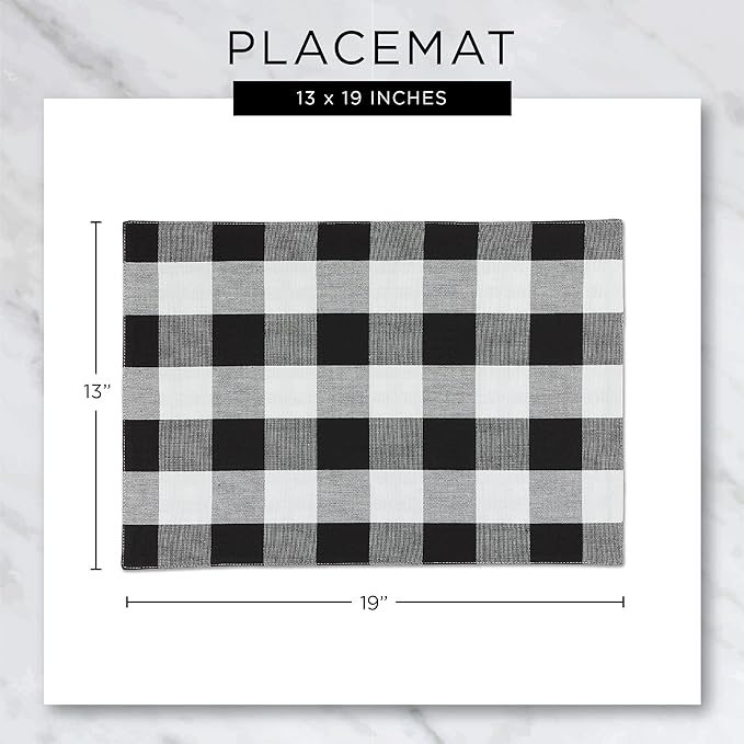 DII Heavyweight Fringed Check Tabletop Collection, Placemat Set, 13x19, Teal, 6 Piece (Pack of 2)