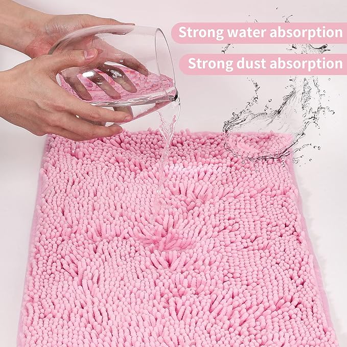 ZiYiJuan Bathroom Rugs, Super Absorbent Luxury Shaggy Chenille Bath Mats, Durable (Pink, 20x32+20x32(in)