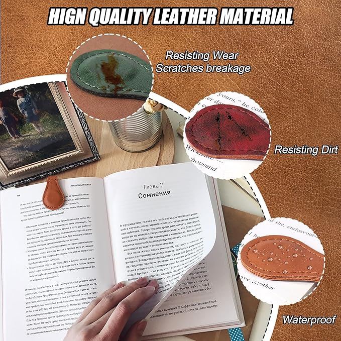 Palksky Magnetic Bookmarks, 3PCS Genuine Leather Bookmark Vintage Book Mark for Women Double-Sided Magnetic Page Markers Leather Page Clip Buckles Reading Supplies Gift