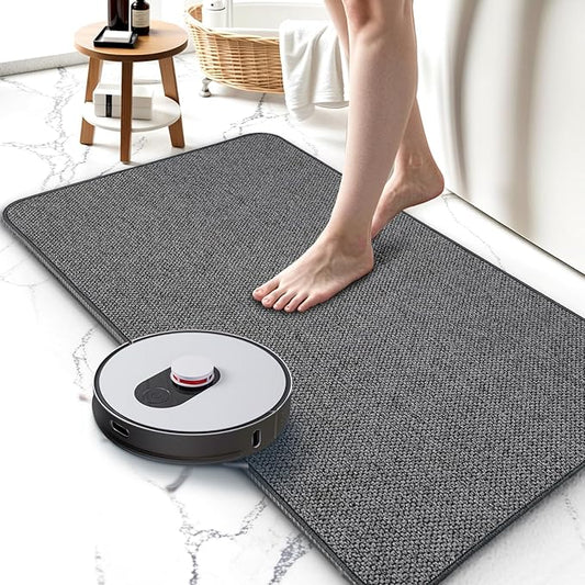 Thin Bathroom Rugs, Bath Mat Super Absorbent, Bath Rugs Rubber Backing Non-Slip, Quick Dry Machine Washable, Cozy Cloth Bathroom Mat fit Under Door/Sink/ Bathtub/Floor/Shower 24''x48''-Dark Grey