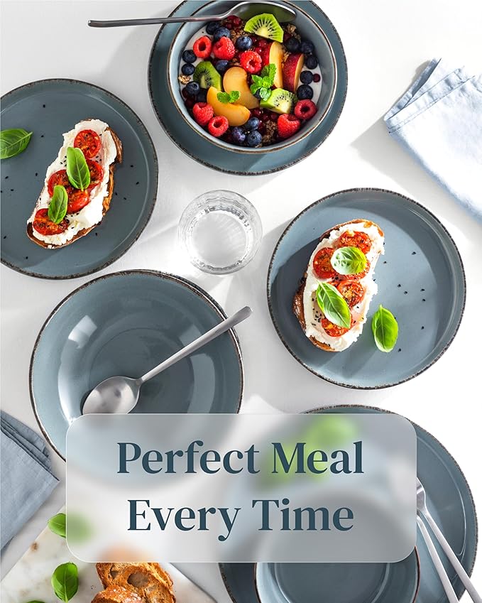 Stoneware Small Dinner Plates Set of 2, Modern Rustic -Style Stoneware , 7.9"" Ceramic Plates , Dishwasher, Microwave Safe Dinner Plates, Stoneware Plates, Kitchen Plates-Rustic Blue, Large
