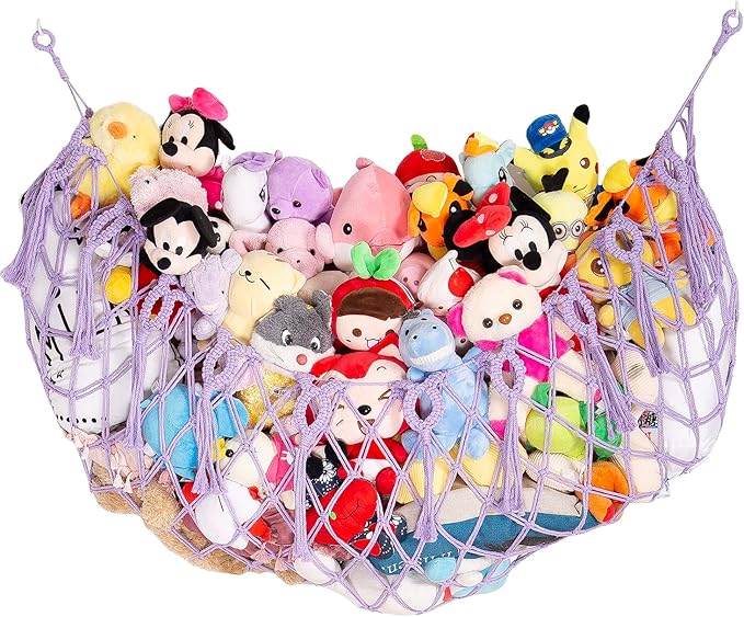 Stuffed Animal Net or Hammock Wall Hanging Net for Stuffed Animal Storage Macrame Toy Display Plush Toy Holder Soft Toy organizer for Nurery Baby Bedroom Playroom-Purple