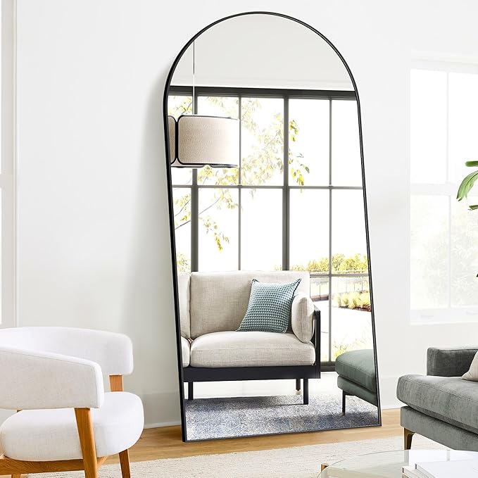 Arched Full Length Mirror, Black Standing Mirror, 75"x35" Full Body Mirror with Standing, Free Standing, Leaning Against Wall or Wall-Mounted, Large Floor Mirror for Bedroom Living Room Dressing Room