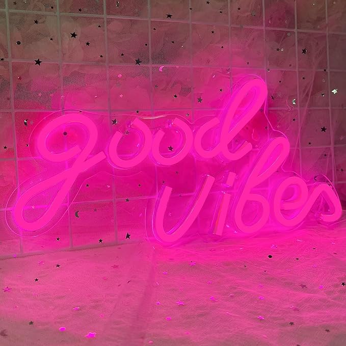 Good Vibes Neon Sign, LED Neon Signs for Wall Decor, Pink Neon Lights for Bedroom & Party Art Decor, USB Powered Bright Neon Light for Lover, Friends