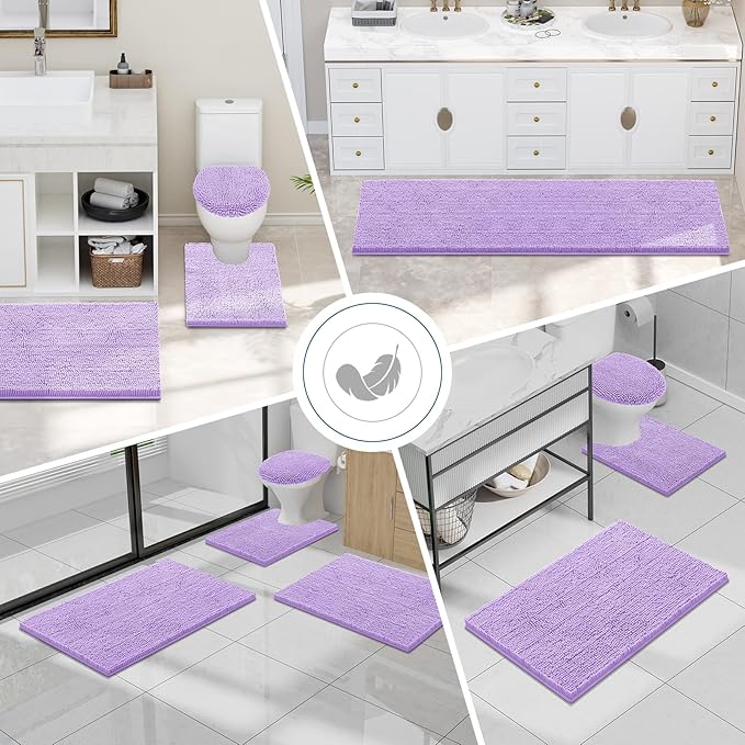 Smiry Luxury Chenille Bathroom Rugs 24x16, Extra Soft and Absorbent Shaggy Bath Mat, Machine Washable, Non-Slip Plush Carpet Runner for Tub, Shower, and Floor, Home Decor Accessories, Purple