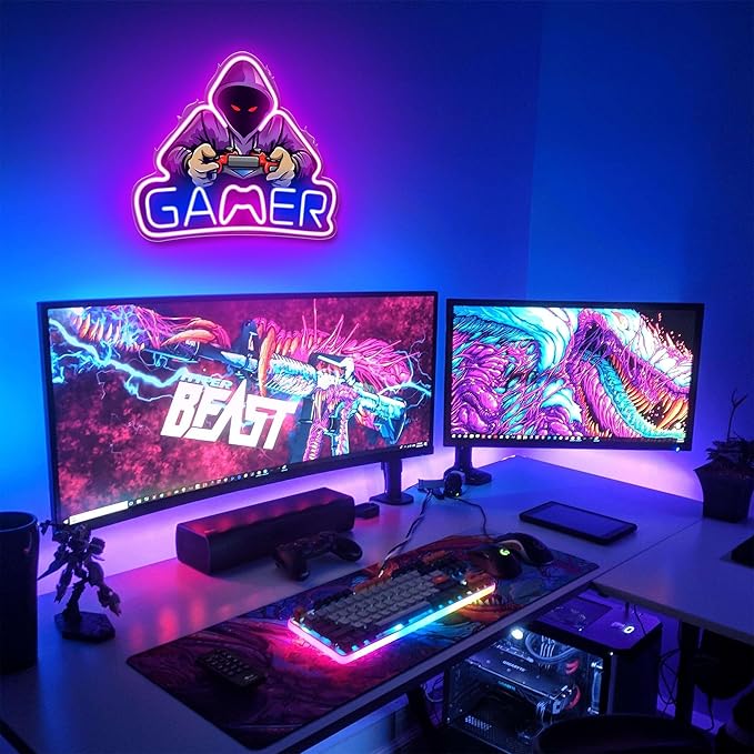 Kavaas Gamer Neon Sign, UV Printed Gaming Neon Sign for Gamer Room Decor - LED Video Game Neon Lights for Bedroom Boys, Gaming Wall decor - Best Gamer Gifts for Teenage Boys, Christmas