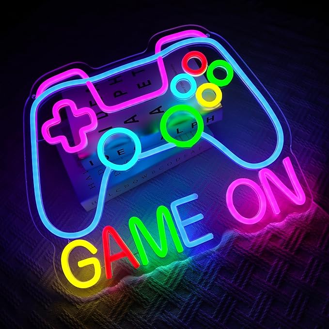 Game On Neon Sign for Wall Decor, Gaming Led Signs for Room, USB Dimmable Neon Lights for Bedroom Video Games Party Gaming Zone Pub Birthday Boys Teen Room Man Cave Home Decoration