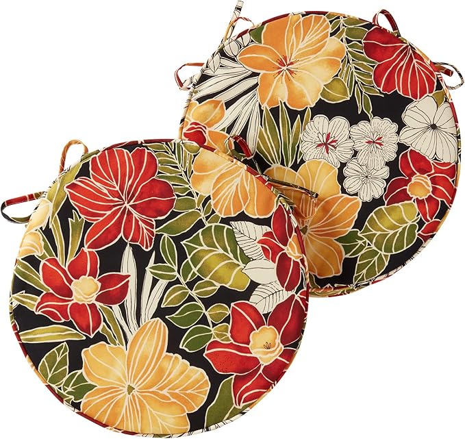 Greendale Home Fashions Outdoor 18-inch Round Reversible Seat Cushion, 2-Pack, Aloha 2 Count