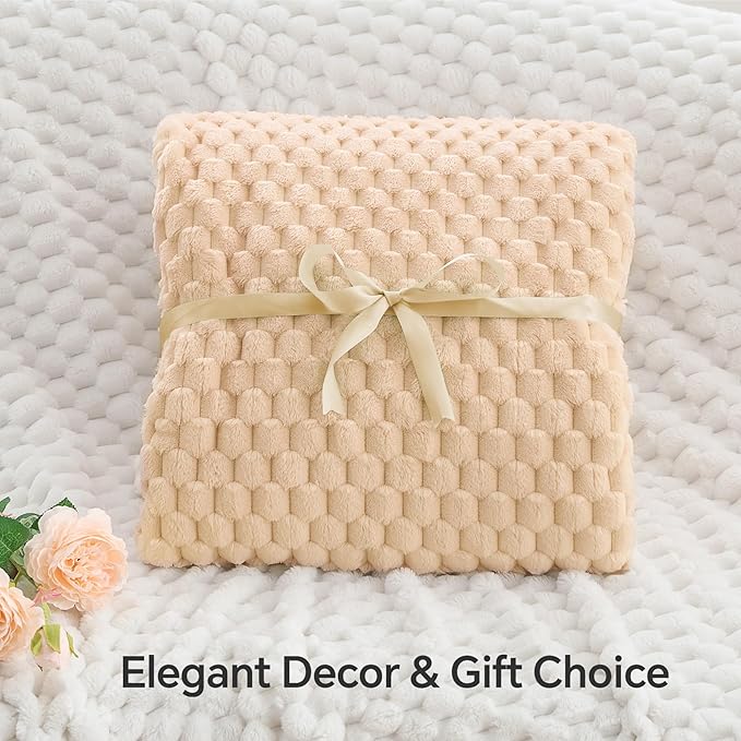 BEDELITE Fleece Throw Blanket for Couch & Bed - 3D Jacquard Decorative Blush Sand Blanket, Super Soft and Cozy Warm Fuzzy Blanket All Seasons Suitable, 60x80Inches