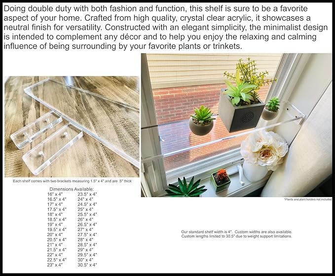 DistinctAndUnique Elegant and Sophisticated Floating Window Shelf (16", Triple Shelf) - Crystal Clear Recessed Durable Strong Acrylic Trinket, Plants, Succulents Indoor Collection Display Stand