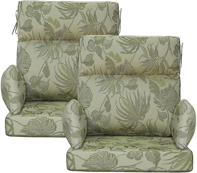 Outdoor High Back Chair Cushion, 2 Pack 48 x 24 inches Patio Chair Cushions Water Repellent Rocking Cushions Indoor Furniture Seat Pad with 2 Pillows, Dark Green Vine