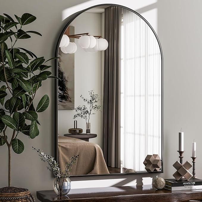 HARRITPURE 20"x30" Arched Bathroom Mirror - Wall Mounted Mirror - Black Arch Mirror - Aluminum Alloy Frame Bathroom Mirror Living Room, Bedroom and Entryway