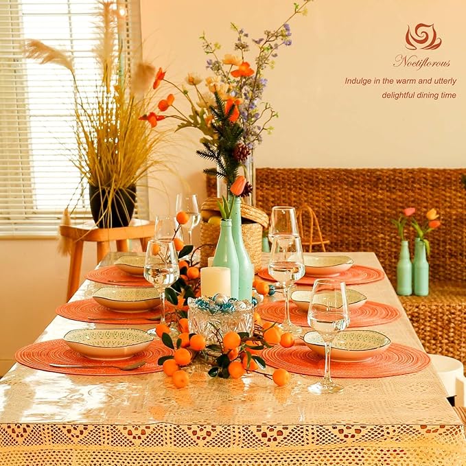 Noctiflorous 15 Inch Round Placemats Set of 6 Durable Braided Woven Heat Resistant Table Mats for Indoor Outdoor Non Slip Dining Table Place Mats(Light Orange, 6)