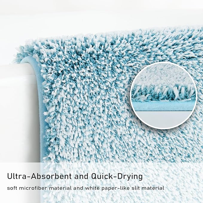 Douceur Blue Bathroom Rugs Non Slip, Luxury Thick Plush Shaggy Bath Mats Washable, Fluffy Absorbent Bath Rugs for Bathroom, Quick Dry Shower Mat Gifts, 32" x 20"
