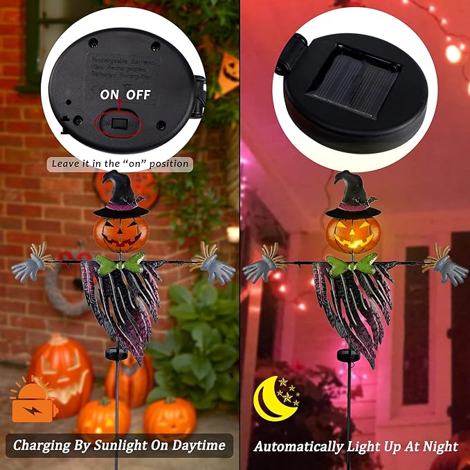 Solar Halloween Yard Decorations, Outdoor LED Solar Powered Pumpkin Ghost Stakes Halloween Outdoor Decorations, Metal Garden Stakes Lawn Yard Ornament