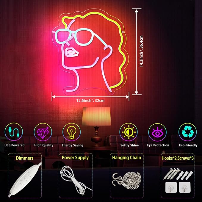 KHK Golden Hair Beauty, Neon Signs for Wall Decor Neon LED Signs Room Neon Light Up Signs Home Décor