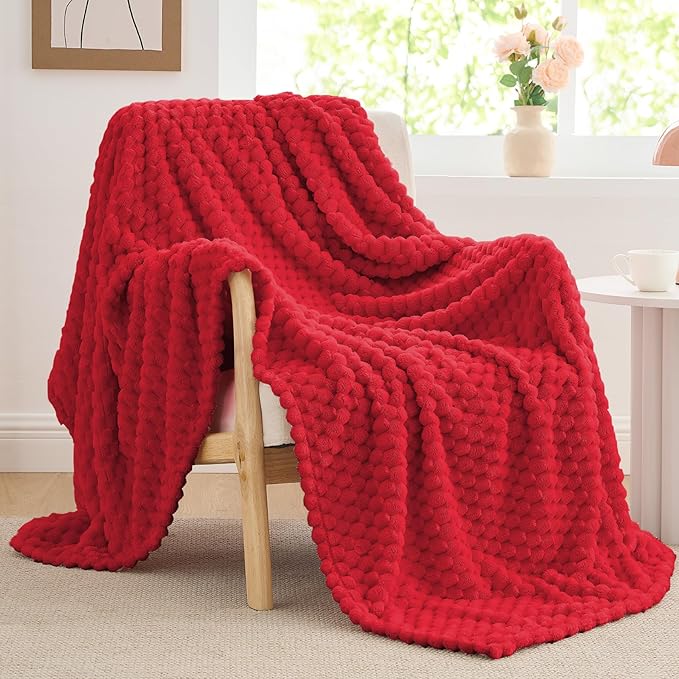 BEDELITE Fleece Twin Blanket for Couch & Bed - 3D Jacquard Decorative Red Throw, Super Soft and Cozy Warm Fuzzy Blanket All Seasons Suitable, 60x80Inches