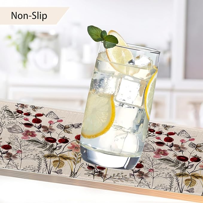 Vintage Floral Plant Placemats Set of 6,Butterfly Flower Linen Washable Kitchen Dining Table Mats Heat Resistant Place Mats for Home Party Indoor Holiday 12x18 Inch