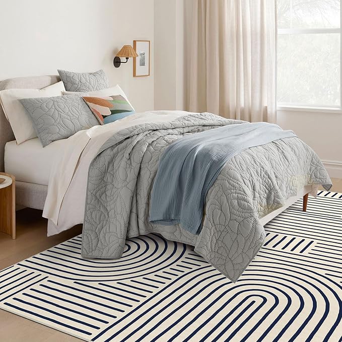 6x9 Area Rug for Living Room - Large Abstract Washable Rugs for Bedroom Non-Slip Indigo Stain Resistant Dining Room Rug Rainbow Low-Pile Carpet Soft Modern Rug for Office Classroom Nursery Room