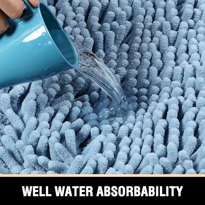 H.VERSAILTEX Bath Mat, Non Slip Luxury Chenille Bathroom Rugs, Extra Soft Absorbent Shaggy Bath Mat Rugs, Washable Fast Dry, 2 Piece (Cool Blue, 24" x 36"/20" x 32")