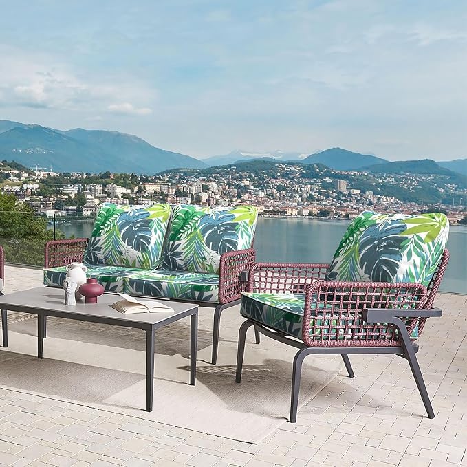 LVTXIII Outdoor Deep Seat Cushion Patio Seat and Back Cushion Set Seasonal Chair Cushion for Dining Arm Chairs, Wicker Chairs and Garden Furniture Decoration, 22"x22"x4", Islamorada Blue Green