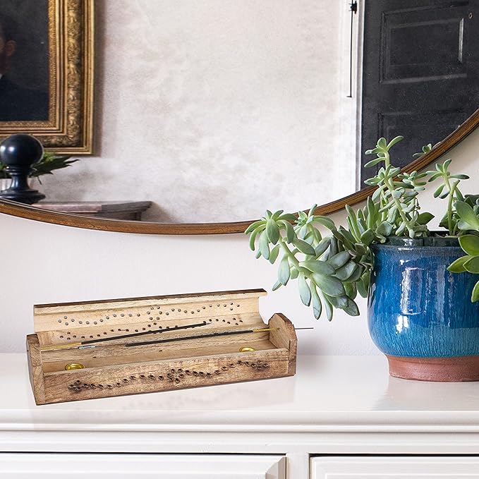 Incense Holder, Incense Stick Holder, Incense Holder for Sticks Used for Room Décor, Cool Room Spiritual Décor, Aromatherapy, Incense Burner with Storage Compartment 12 Inch Antique Natural