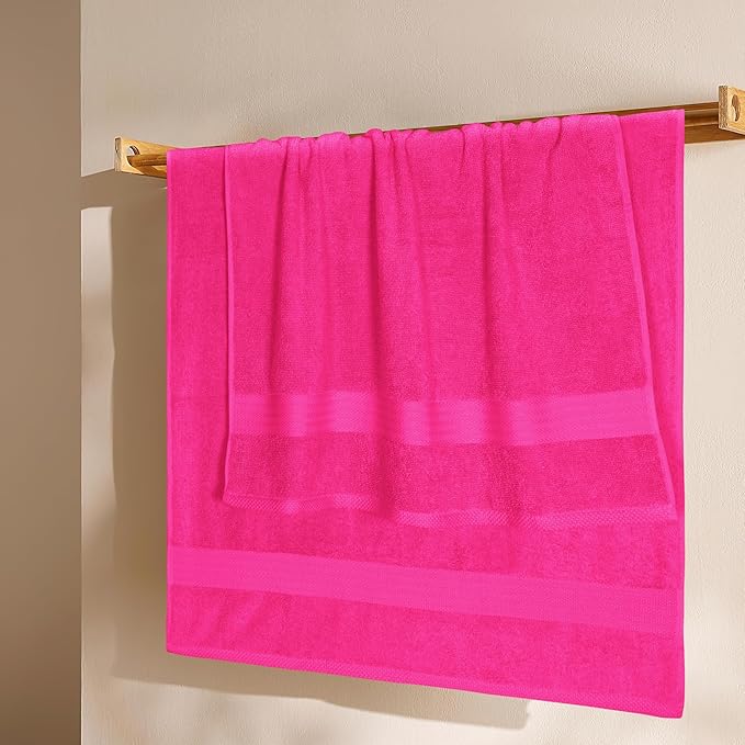 GLAMBURG Premium Cotton 4 Pack Bath Towel Set - 100% Pure Cotton - 4 Bath Towels 27x54 - Ideal for Everyday use - Ultra Soft & Highly Absorbent - Hot Pink