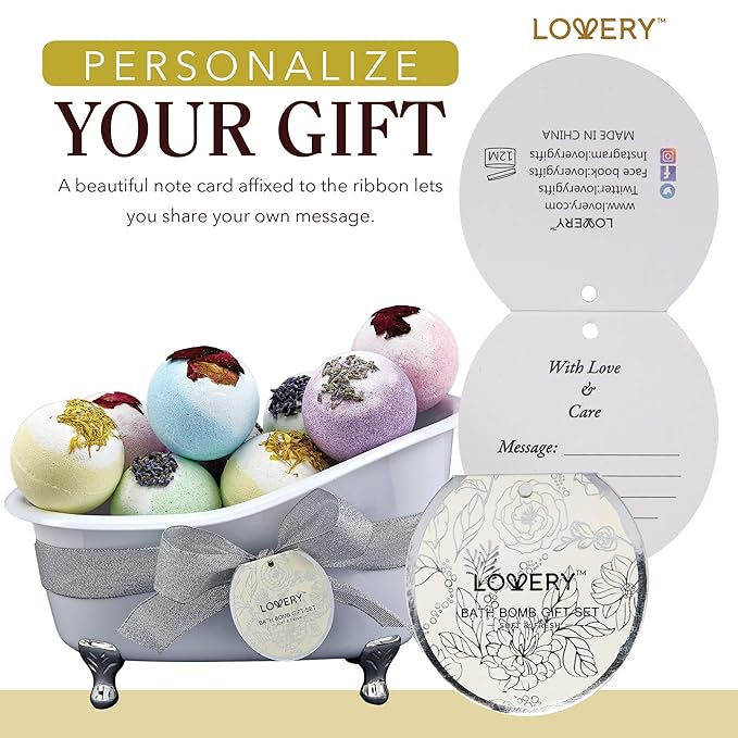 Bath Bombs Gift Set for Women and Men, 10 Oversized Two Tone Bath Fizzies with Shea & Coco Butter Dry Flower Petals, Rich Spa Bath Set in Cute Tub, Multiple Fragrances, Birthday Gifts