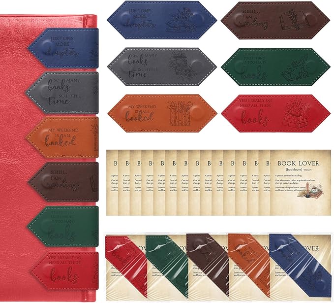 16 Sets Hexagon Style Leather Bookmark Magnetic Bulk PU Magnetic Bookmark Clips with Cards Book Lovers Gift Page Markers Book Club Gift for Graduation Party Favors Women Men Readers Lovers