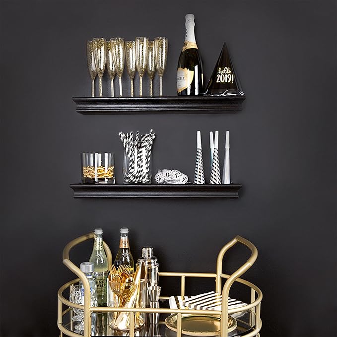 HIGH & MIGHTY 515605 Decorative 18" Floating Shelf Holds up to 15lbs, Easy Tool-Free Dry Wall Installation, Beveled, Retail Packaging, Black