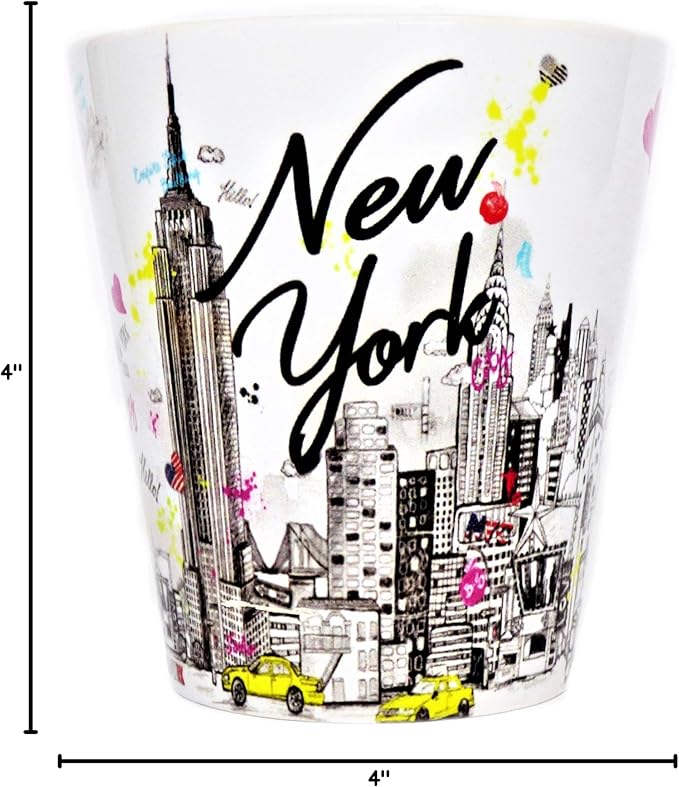Sweet Gisele | New York City Latte Mug | Ceramic NYC Coffee Cup | Downtown Manhattan Skyline | Empire State Building & Times Square | Brooklyn Bridge | Novelty Gift Souvenir | 11 Fl. Oz (White/Multi)