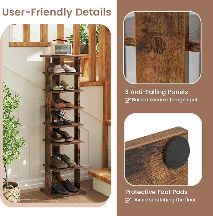 Tangkula 8-Tier Vertical Shoe Rack, Space-Saving Corner Shoe Organizer for 7 Pairs, Narrow Shoe Storage for Entryway, Front Door, or Closet