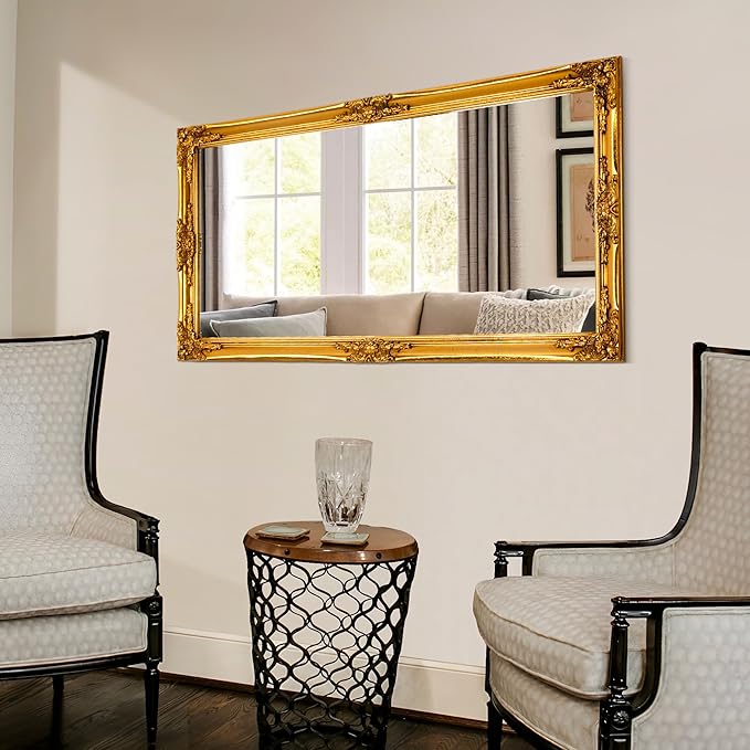 Chende 23" x 47" Gold Vintage Mirror for Wall, Decorative Wall Mirror with Wood Ornate Frame, Large Bathroom Mirror Wall Mounted, Elegant Gold Mirror for Entryway, Hallway, Home Office