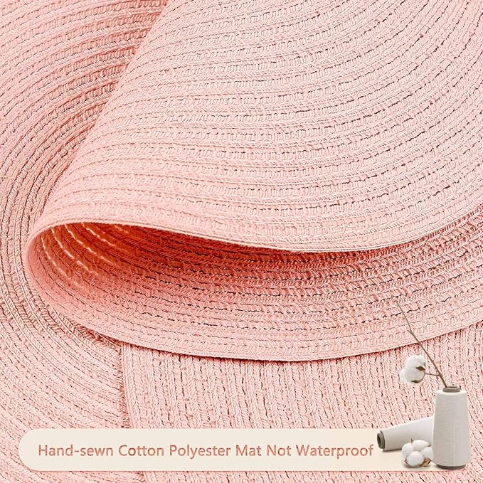 FunWheat Round Braided Placemats Set of 6 Place mats for Dining Tables Woven Heat Resistant Table Mats 15 inch (Pink)