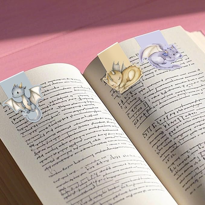 Cute Dragon Magnetic Bookmarks: 8 Pcs Unique Little Dragon Book Marks for Kids, Adorable Animals Magnet Book Markers Clips, Bookish Gifts for Reading Kids Boys Girls School Supplies
