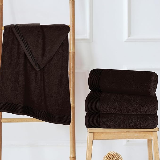 Belizzi Home Ultra Soft 4 Pack Oversized Bath Towel Set 27x54 inches, 100% Cotton Bath Towels, Highly Absorbant Compact Quickdry & Lightweight Towel, Ideal for Gym Travel Camp Pool - Chocolate Brown
