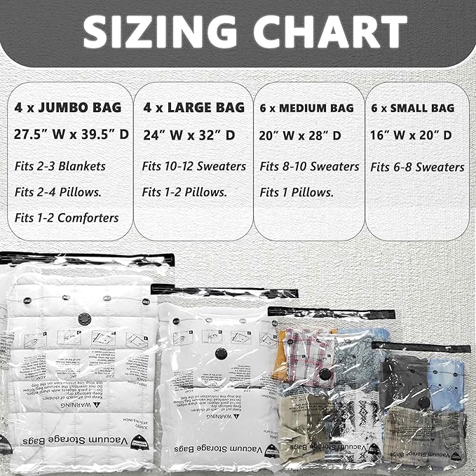 SUOCO 10 Jumbo Vacuum Storage Bags with Electric Pump, Travel Clothes Space Saver Bags, Compression Airtight Seal Bags for Clothing, Pillows, Comforters, Blankets