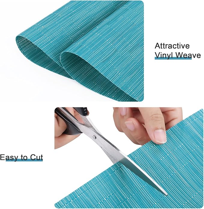 SHACOS Wedge Placemats Set of 8 Woven Vinyl Plastic Placemats for Round Table Place Mats Wipe Clean Non Slip Table Mats, Teal Blue