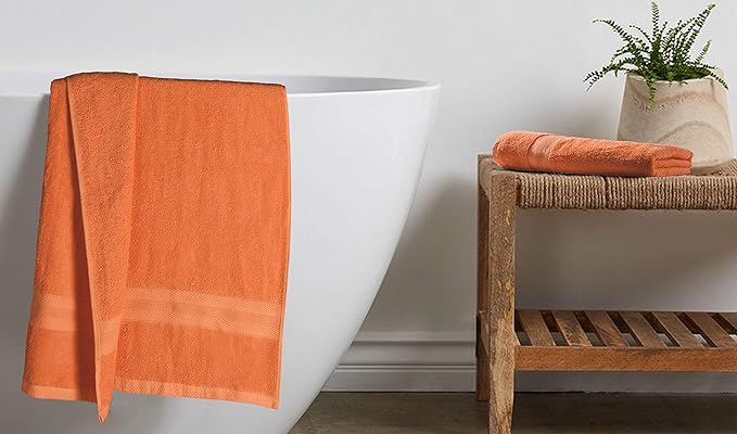 BOUTIQUO Premium Cotton 4 Pack Bath Towel Set - 100% Pure Cotton - 4 Bath Towels 27x54 - Ideal for Everyday use - Ultra Soft & Highly Absorbent - Orange