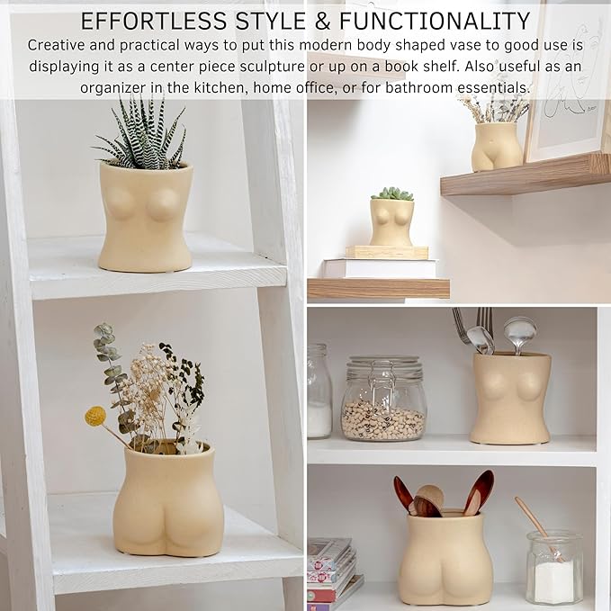 BASE ROOTS Plant Pot Ceramic Planter Vase with Drainage for Succulents, Cactus, Flowers - Ideal for Boho Indoor & Outdoor Garden, Aesthetic Living Room, Bedroom, Desk Organizer Decor & Gift Idea