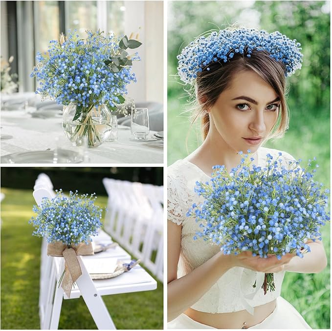 N&T NIETING Babys Breath Artificial Flowers Bulk, 30Pcs Fake Gypsophila Plants Artificial Baby Breath Flowers for Wedding Bouquets Party Home Garden Decoration, Blue